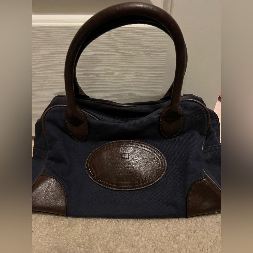 Tommy Hilfiger Dark Blue and Brown Shoulder Bag